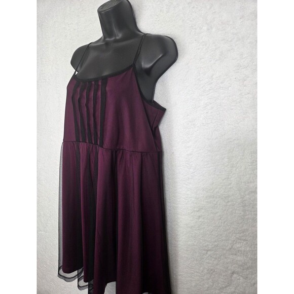 Xhilaration Pintuck Dress XL Burgundy Black Mesh Skater Fit Flare Party Cocktail - Picture 3 of 10